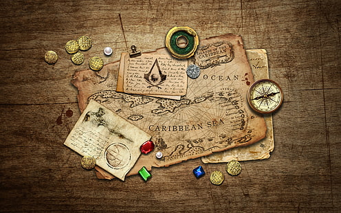 Assassin's Creed Black Flag Karte Münzen Kompass HD, Videospiele, schwarz, s, Flagge, Assassin, Glaubensbekenntnis, Karte, Münzen, Kompass, HD-Hintergrundbild HD wallpaper