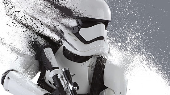 ورق جدران Storm Trooper ، رسم توضيحي لـ Stormtrooper ، Star Wars ، Star Wars: The Force Awakens ، stormtrooper ، عمل فني ، شاشة متعددة ، شاشات مزدوجة ، أحادية اللون ، بقع طلاء ، خيالية ، شخصيات أفلام ، أفلام، خلفية HD HD wallpaper