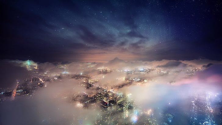 التصوير الجوي للمباني الشاهقة ، والتصوير الفوتوغرافي ، والمدينة ، والسحب، خلفية HD