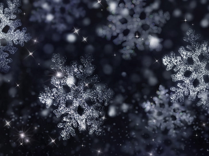 snowflakes HD wallpaper, snowflakes, dark, new year, HD wallpaper