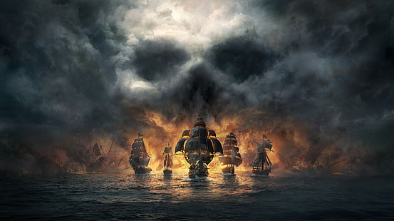 Videospiel, Schädel und Knochen, Piratenschiff, HD-Hintergrundbild HD wallpaper