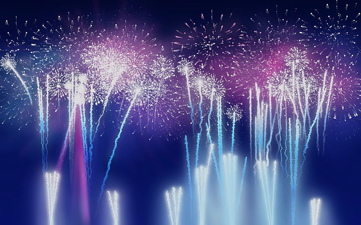 blue and pink fireworks, fireworks, HD wallpaper