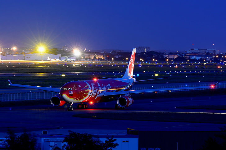 เครื่องบินสีแดงและสีเทา, เครื่องบิน, ผู้โดยสาร, แอร์บัส, A330, วอลล์เปเปอร์ HD