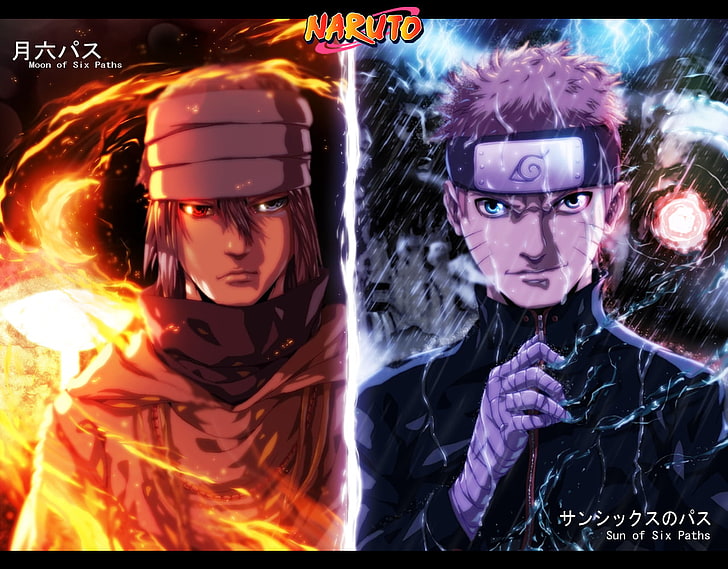 two Naruto characters digital wallpaper, Anime, Naruto, Naruto Uzumaki, Rinnegan (Naruto), Sasuke Uchiha, Sharingan (Naruto), HD wallpaper