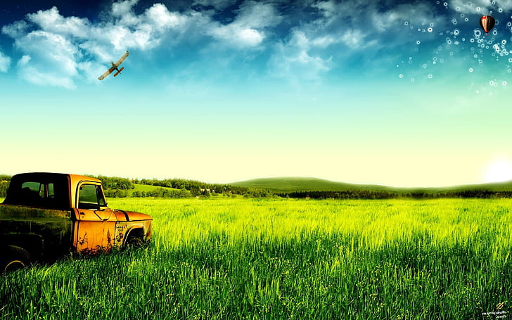 ฝันถึงทุ่งหญ้าสีเขียวและรถบรรทุกเก่า Dream, Green, Pastures, Truck, วอลล์เปเปอร์ HD