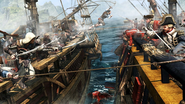 Assassin's Creed Черный флаг пиратский меч Battle Blood HD, видеоигры, черный, меч, с, кровь, битва, флаг, ассасин, кредо, пират, HD обои