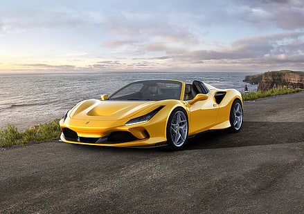 Ferrari, Ferrari F8 Spider, samochód, kabriolet, samochód sportowy, supersamochód, pojazd, żółty samochód, Tapety HD HD wallpaper