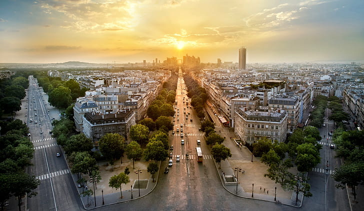 パリ、フランス、日光、道路、交通、 HDデスクトップの壁紙