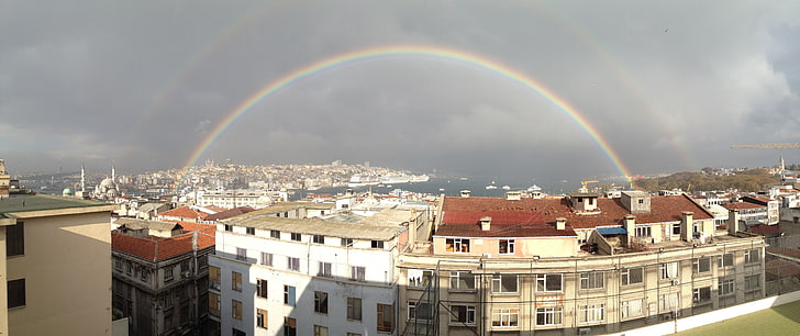 Istanbul, Bosforo, arcobaleni, Sfondo HD