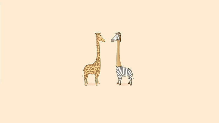 giraffe illustration, humor, zebra, giraffe, art, minimalism, HD wallpaper