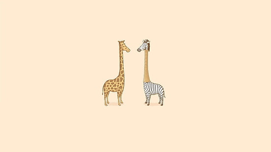 giraffe illustration, humor, zebra, giraffe, art, minimalism, HD wallpaper HD wallpaper