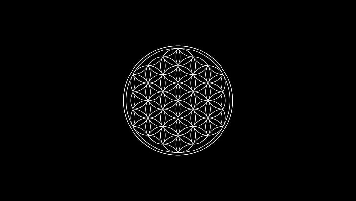 latar belakang hitam, lingkaran, Bunga Kehidupan, minimalis, Geometri Suci, simbol, Wallpaper HD