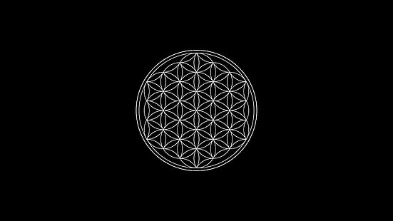 svart bakgrund, cirkel, livets blomma, minimalism, helig geometri, symboler, HD tapet HD wallpaper