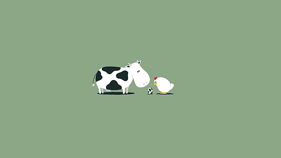 Vache, poulet et l'oeuf, illustration de vache et poule, drôle, 1920x1080, poulet, Fond d'écran HD HD wallpaper