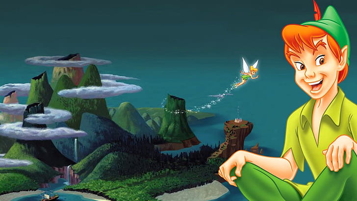 Peter Pan und Tinker Bell im Gegenzug zu Pantoland Cartoon Walt Disney Hd Wallpaper für Handys und Laptops 1920 × 1080, HD-Hintergrundbild