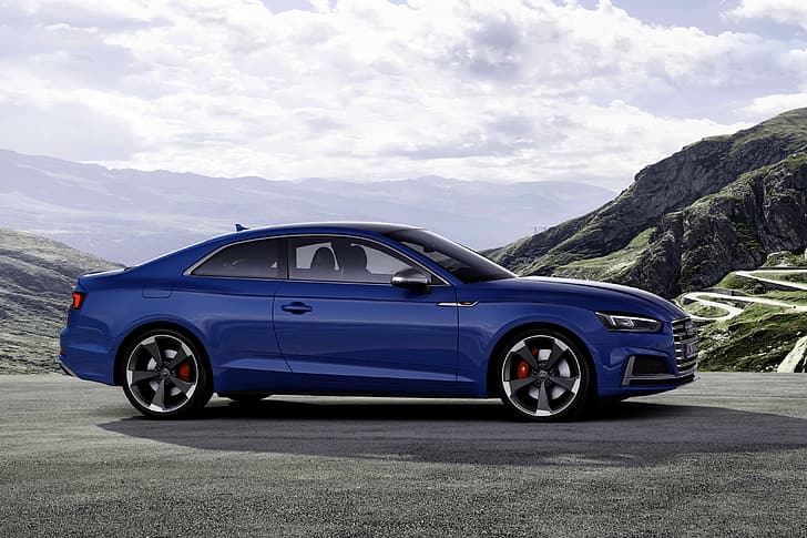 синьо, Audi, Audi A5, изглед отстрани, Coupe, Audi S5, 2019г, HD тапет