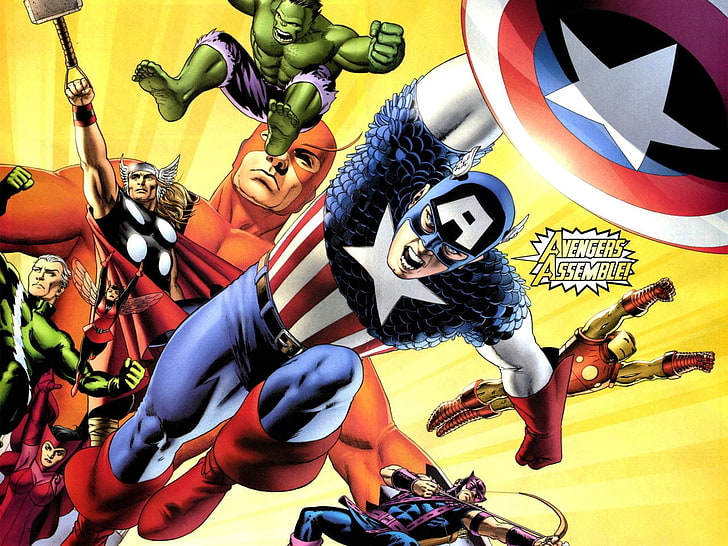Marvel The Avengers illustration, Captain America, Thor, HD wallpaper