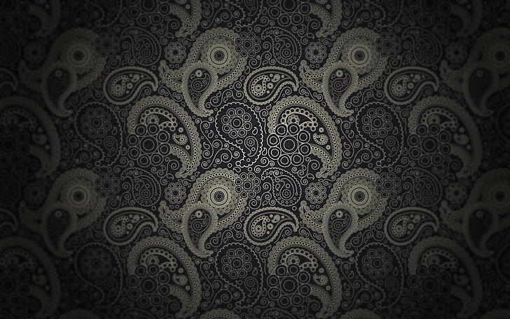 graue und schwarze Paisley-Illustration, Paisley, Muster, Dunkelheit, Steigung, Vintag, HD-Hintergrundbild