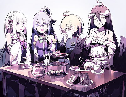  Anime, Isekai Quartet, Albedo (Overlord), Aqua (KonoSuba), Emilia (Re:ZERO), Tanya Degurechaff, HD wallpaper HD wallpaper