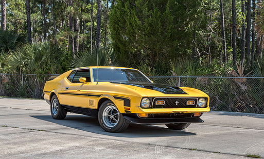 1972, automobili, fastback, ford, mach-1, mustang, giallo, Sfondo HD HD wallpaper