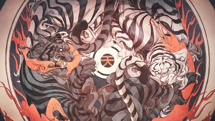 дигитално изкуство, тигър, Чун Ло, HD тапет
