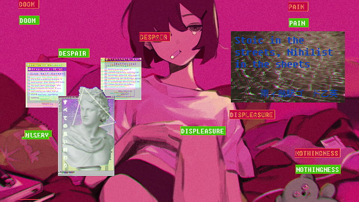 vaporwave, anime girls, philosophy, stoicism, nihilism, HD wallpaper