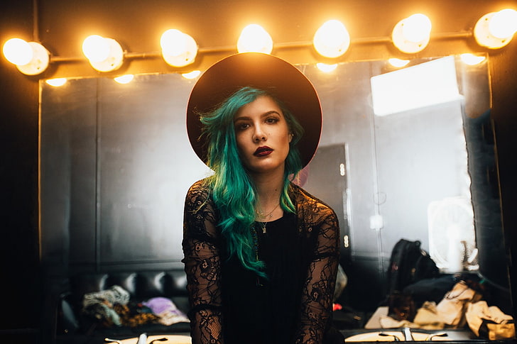 Singers, Halsey, Blue Hair, Halsey (Singer), Hat, Lipstick, Singer, Woman, HD wallpaper
