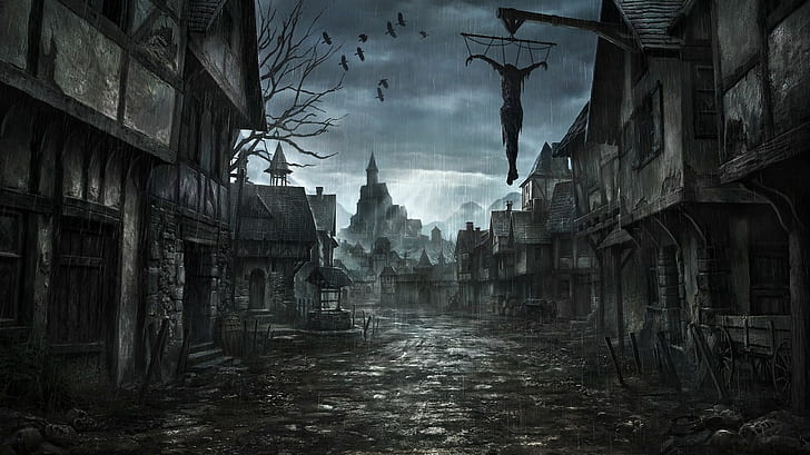 Bloodborne, Crow, Diablo, lluvia, ciudad, Fondo de pantalla HD