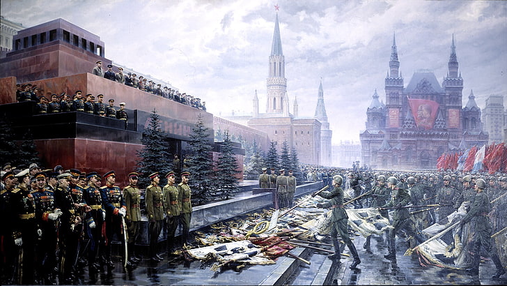 soldier at war wallpaper, picture, May 9, victory day, soldiers, the Kremlin, flags, red square, HD wallpaper