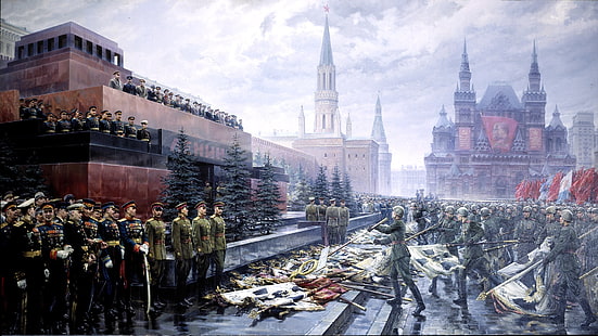戦争の兵士の壁紙、画像、5月9日、戦勝記念日、兵士、クレムリン、フラグ、赤の広場、 HDデスクトップの壁紙 HD wallpaper