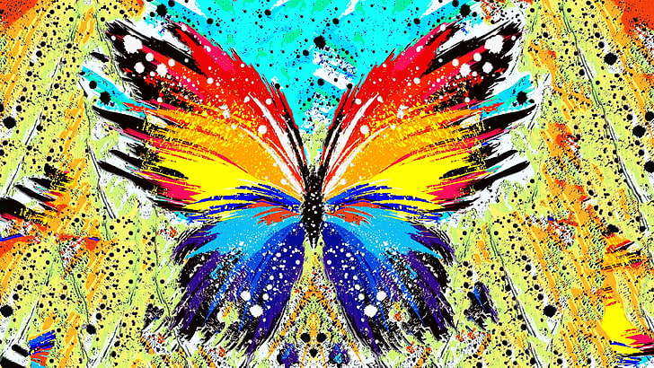 lukisan kupu-kupu warna-warni, abstrak, cat memerciki, kupu-kupu, Wallpaper HD