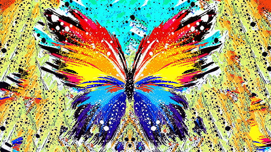 разноцветная картина бабочки, абстракция, брызги краски, бабочка, HD обои HD wallpaper