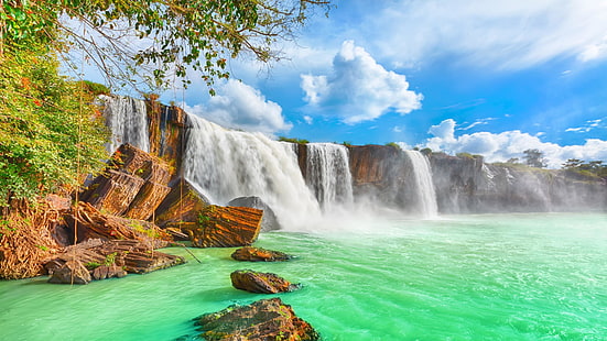 водопад, река, дрей нур водопады, вьетнам, вода, водоем, азия, небо, пейзаж, ручей, сухой нур, HD обои HD wallpaper