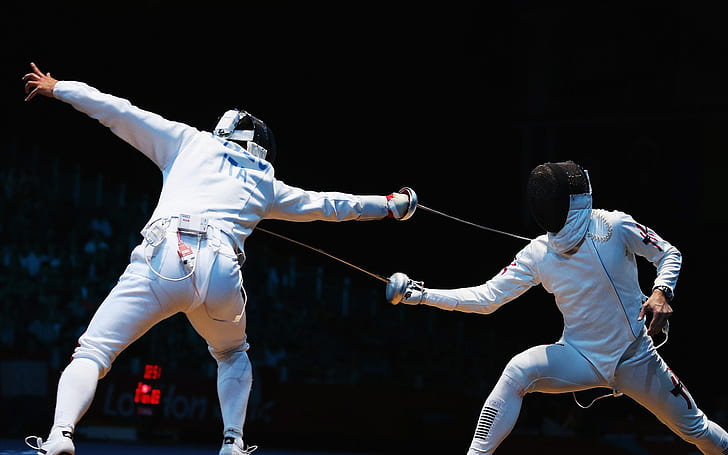 Paolo Pizzo compete contra Ka Ming Leung, Londres, atleta, Jogos Olímpicos, Esgrima, HD papel de parede