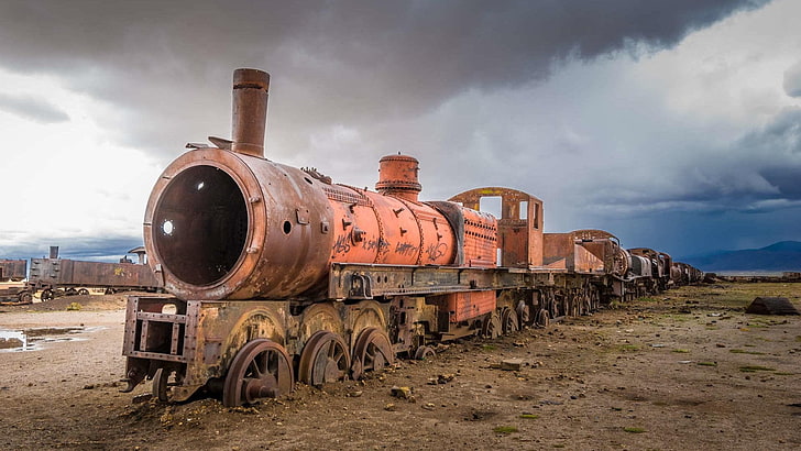 влак, стар, развалина, локомотив, машина, желязо, метал, техника, HD тапет