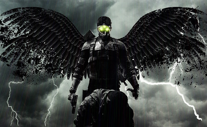 Splinter Cell, pria yang mengenakan setelan hitam dengan sayap memegang pistol digital wallpaper, Game, Splinter Cell, Angel, Storm, Shooter, Wallpaper HD