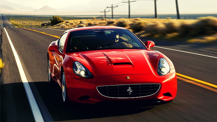 mobil, Ferrari California, mobil merah, blur, jalan, kendaraan, Ferrari, Wallpaper HD