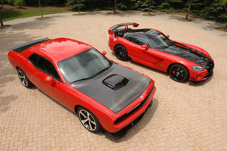 auto, Dodge Challenger SRT, Dodge Viper ACR, macchine rosse, Sfondo HD