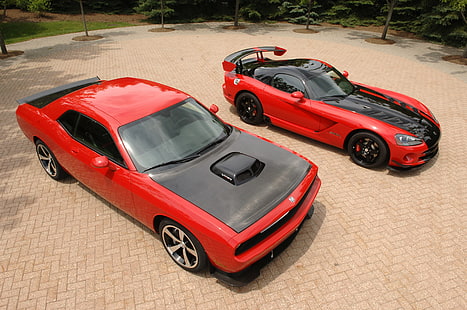 auto, Dodge Challenger SRT, Dodge Viper ACR, macchine rosse, Sfondo HD HD wallpaper