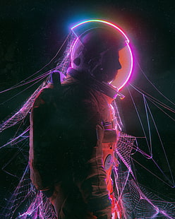 kumbang, digital, astronot, neon, lampu, Wallpaper HD HD wallpaper
