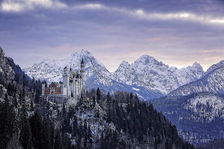 القلعة البيضاء ، قلعة نويشفانشتاين ، بافاريا ، ألمانيا، خلفية HD