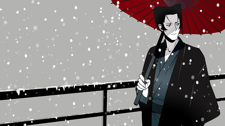 bakemonogatari, kaiki deishuu, umbrella, monochrome, snow, Anime, HD wallpaper