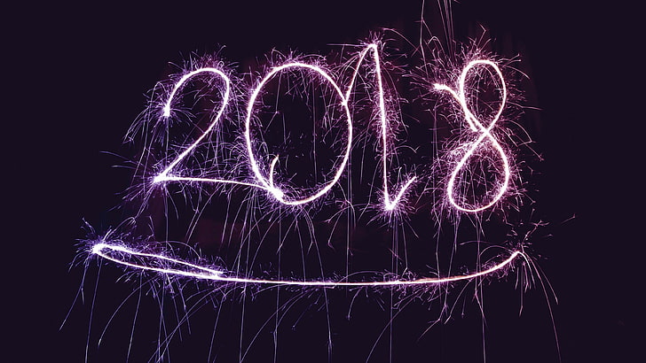 2018, kembang api, kembang api, tahun baru, teks, kembang api, efek khusus, kegelapan, peristiwa, Wallpaper HD