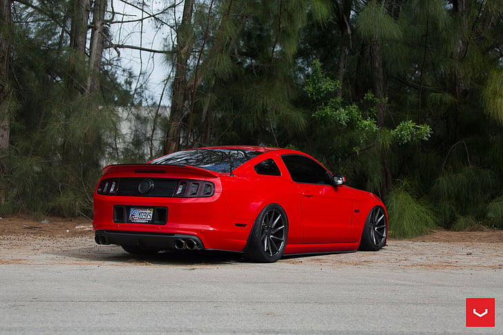 ford, modified, mustang, red, vossen, wheels, HD wallpaper