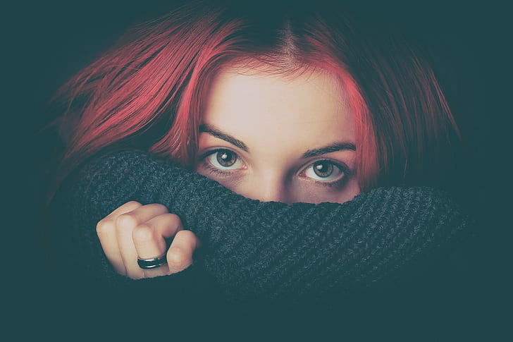 wanita, berambut merah, syal, Wallpaper HD