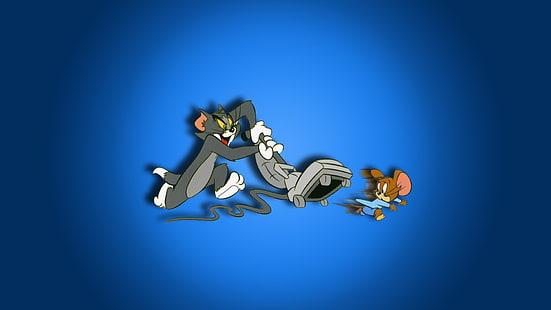 Fond bleu, chat, souris, Tom et Jerry, Fond d'écran HD HD wallpaper