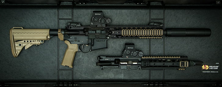 AR-15, штурмовая винтовка, черная винтовка, пистолет, HD обои