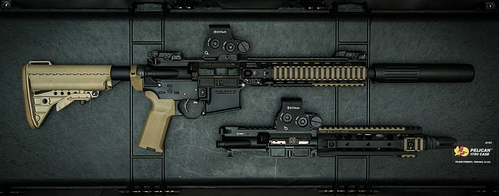 gun, AR-15, assault rifle, black rifle, HD wallpaper