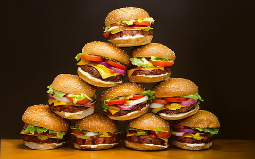 гамбургеры с помидорами, еда, гамбургеры, HD обои HD wallpaper