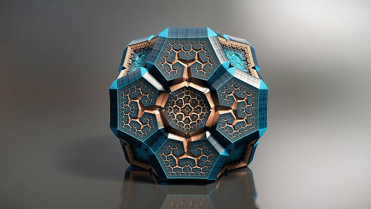 teal and gold cube decor, 3D, HD wallpaper